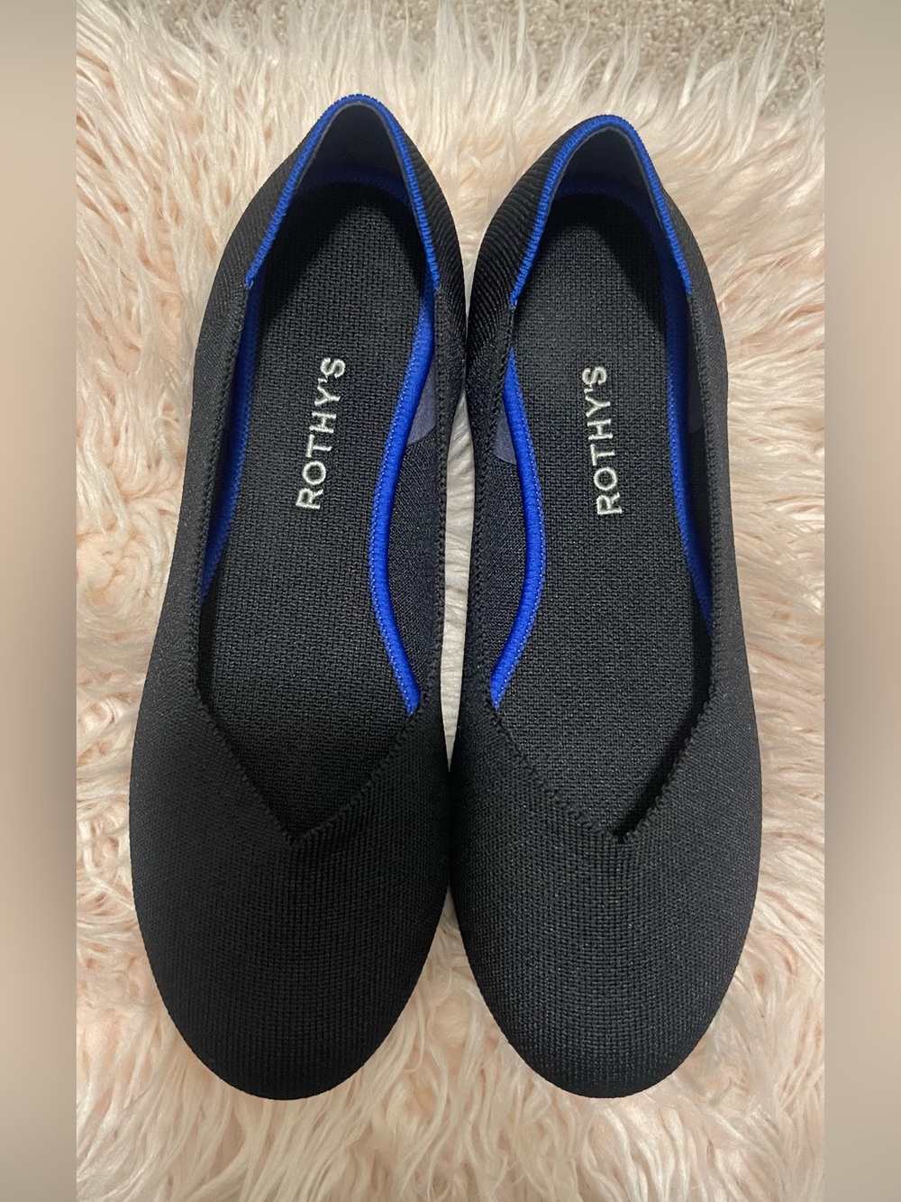Rothy's Black Ballet Flats with Blue Trim